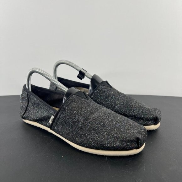 Toms Belmont Canvas Slip On Sneakers Shoes Size 8.5 Black Iridescent Glimmer - Picture 3 of 12